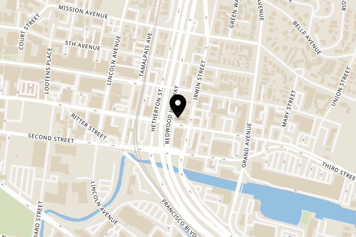 Map showing the location of Royal Thai Restaurant on 610 3rd St in San Rafael